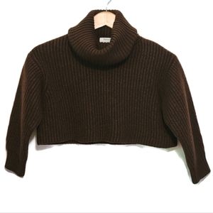 Aritzia Babaton Wool Ribbed Crop Turtleneck Brown Sweater Size S
